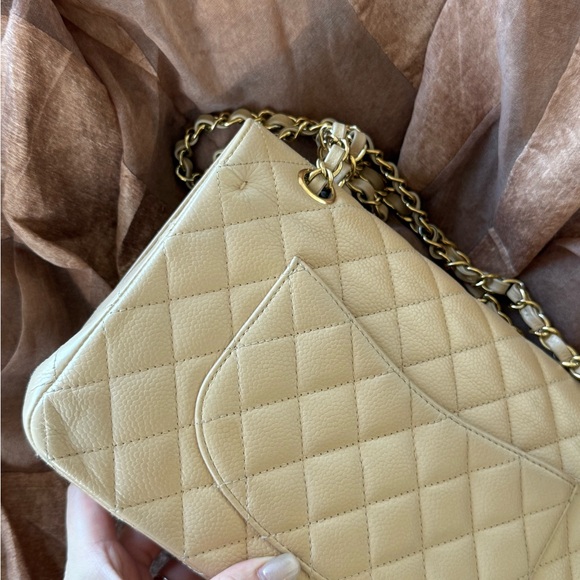 SOLD - CHANEL Beige Caviar Classic Double Flap Medium GHW Series 14 with card - Picture 10 of 17